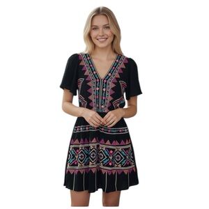 NWT! Savanna Jane After the Party Embroidered Flare Mini Dress. Size Small.